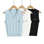 Lettering Cable Knit Sweater Vest