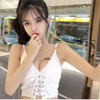 Spaghetti Strap Lace-up Lace Top
