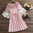 Short-sleeve Dotted Corduroy A-line Dress