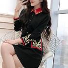 3/4-sleeve Embroidered Collared Dress