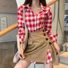 Long Plaid Shirt / Button-detail Mini A-line Skirt