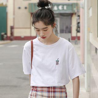 Short-sleeve Drinks Embroidered T-shirt
