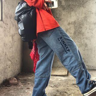 Lettering Embroidered Straight-fit Jeans