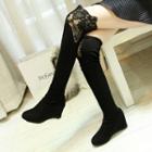 Wedge-heel Lace-panel Over-the-knee Boots