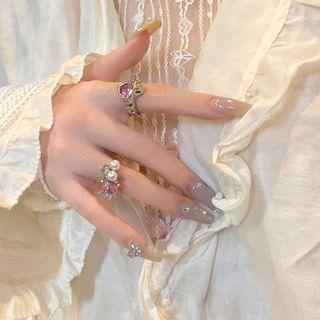 Heart / Square Rhinestone Faux Pearl Alloy Open Ring