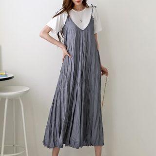 Tie-shoulder Crinkled Maxi Dress
