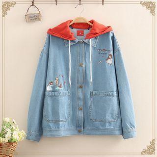 Cartoon Embroidered Denim Jacket As Shown In Figure - One Size