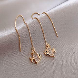 Fish Rhinestone Alloy Dangle Earring Yz63 - Gold - One Size