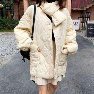 V-neck Quilted Jacket With Scarf