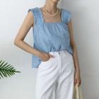 Frilled-strap Smocked Flared Top