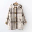 Plaid Buttoned Coat Khaki - One Size