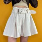High-waist Belt-accent Mini Pleated Skirt