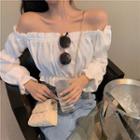 Frilled Off-shoulder Long-sleeve Crop Blouse White - One Size