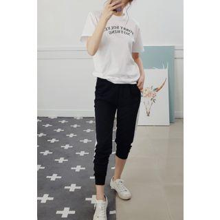 Petite Size Contrast-trim Jogger Pants Black - One Size