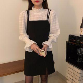 Mock-neck Blouse / Spaghetti Strap Plain Mini Dress