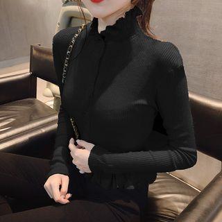 Plain Long-sleeve Knit Peplum Top