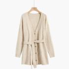 Cable Knit Oversized Cardigan Sweater - Almond - One Size