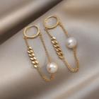 Faux Pearl Chained Alloy Dangle Earring Ndyz246 - White & Silver - One Size