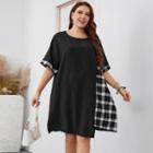 Plus Size Short-sleeve Plaid Panel T-shirt Dress