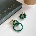 Faux Gemstone Bead Asymmetrical Dangle Earring 1 Pair - Dark Green - One Size