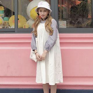 Set: Plain Long Sleeve Top + Plain Midi Pinafore Dress