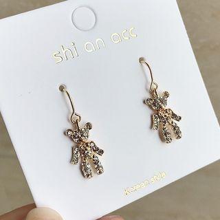 Rhinestone Bear Dangle Earring 1 Pair - Gold Rhinestone - One Size