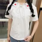 Short-sleeve Heart Embroidered Collar T-shirt