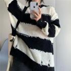 Distressed Two-tone Sweater Stripes - Black & White - One Size