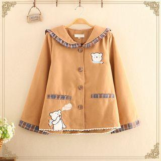 Gingham Hem Bear Embroidered Jacket