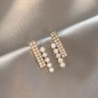 Rhinestone Bar& Faux Pearl Stud Earring 1 Pair - Gold - One Size