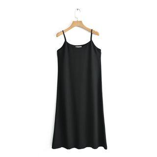 Spaghetti Strap Plain Midi Dress Black - One Size