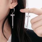 Bow Rhinestone Alloy Fringed Earring 1 Pair - Earrings - Silver - One Size