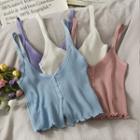Ruffled-hem Button-up Knit Tank Top In 5 Colors