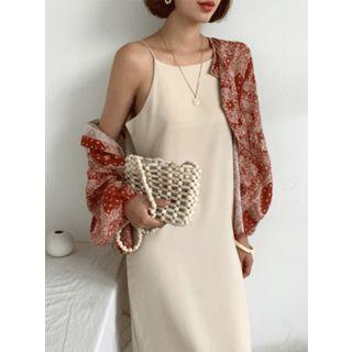 Spaghetti-strap Slit-side Long Textured Dress