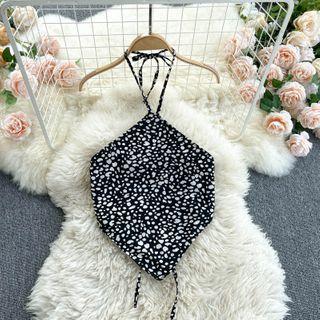 Halter-neck Print Crop Top