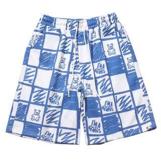 Bear Print Check Wide Leg Shorts