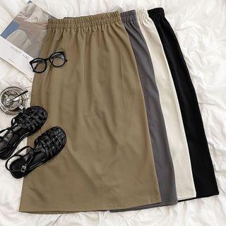High-waist A-line Plain Slit Midi Skirt