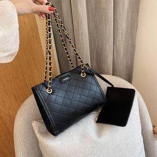 Set: Quilted Shoulder Bag + Pouch