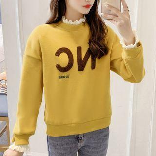 Mock Two-piece Lettering Print Frill Trim Sweatshirt
