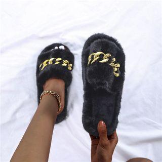 Fluffy Chained Slide Sandals