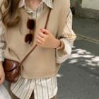 Long-sleeve Striped Shirt / Straight Leg Dress Pants / Sweater Vest / Set