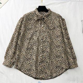 Tie-collar Leopard-print Shirt Leopard - One Size