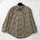 Tie-collar Leopard-print Shirt Leopard - One Size