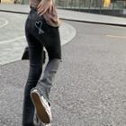 Lettering Embroidered Boot-cut Jeans