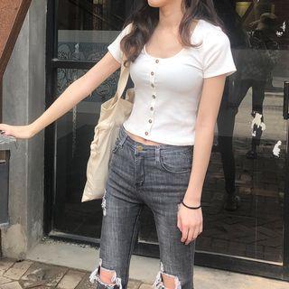 Square-neck Buttoned Crop Top