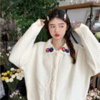 Flower Embroidered Loose-fit Cardigan White - One Size