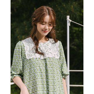 Crochet-trim Floral Print Dress