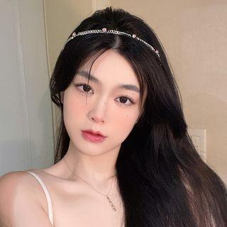Rhinestone Alloy Headband 1pc - Pink & Silver - One Size