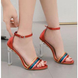 Multicolor Strap Clear Heel Sandals