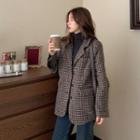 Plaid Woolen Blazer Coffee - One Size